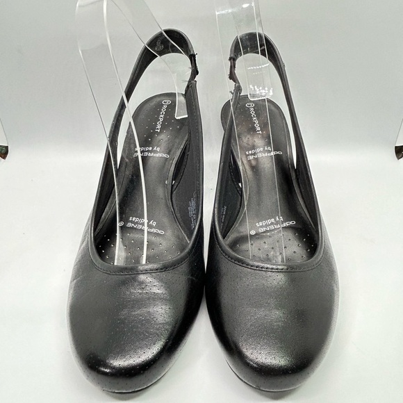 Rockport adiPRENE by Adidas Black Leather Slingback Heels with Chunky Heel SZ 9 - Picture 4 of 14